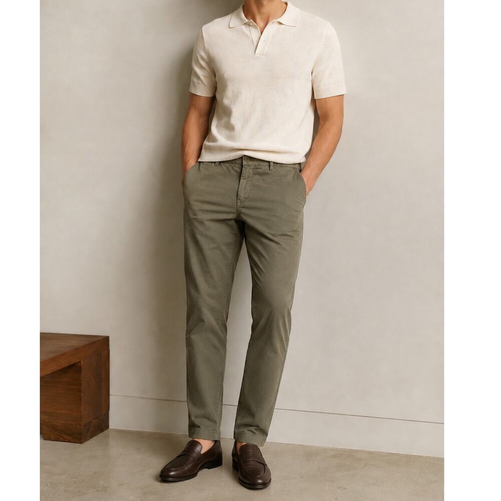 Alberto Lou-J Linen Olive Green Pants Cotton Trousers Flat Front Men's 32x32
